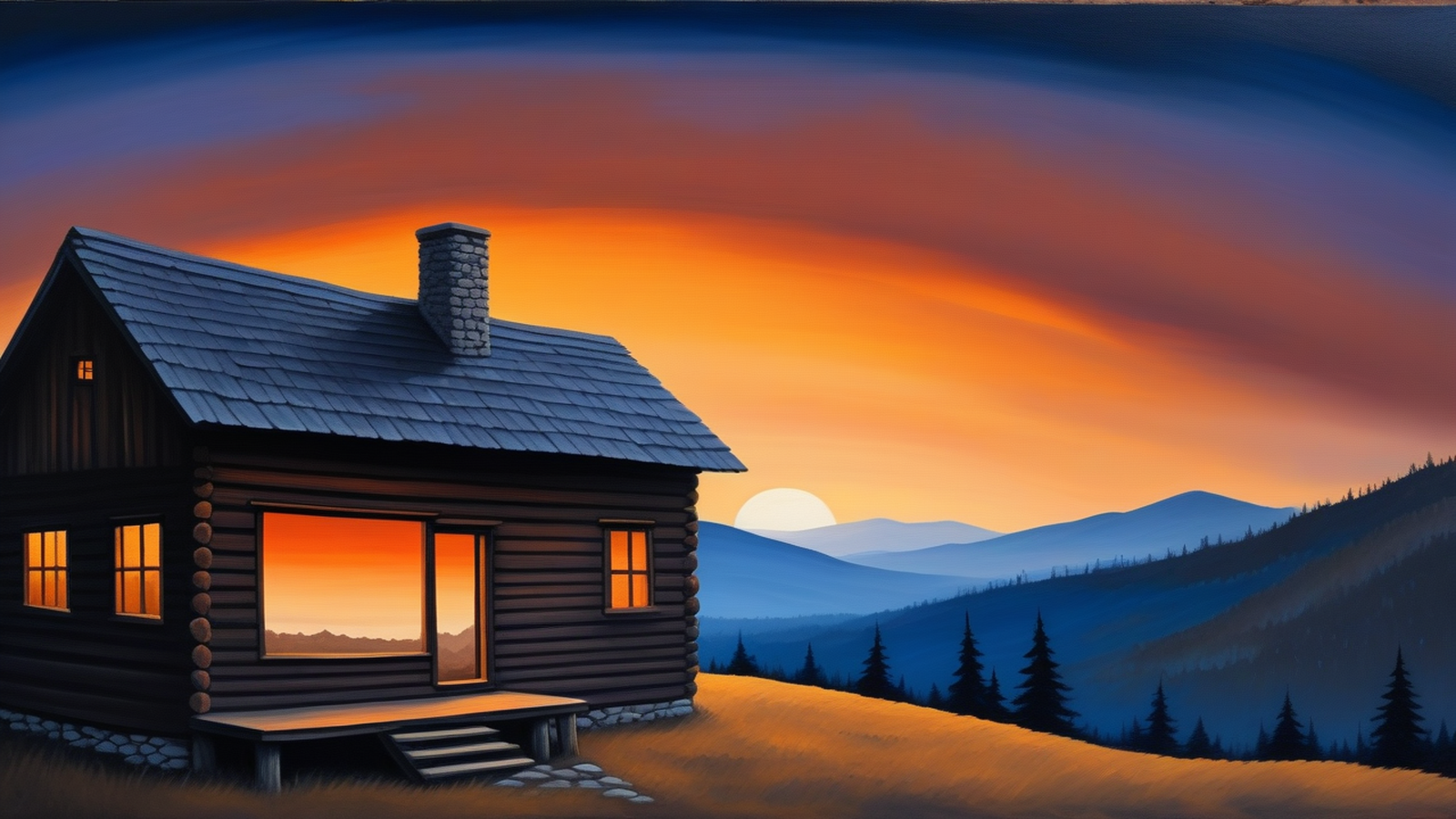 Fireside Cabin Silhouette